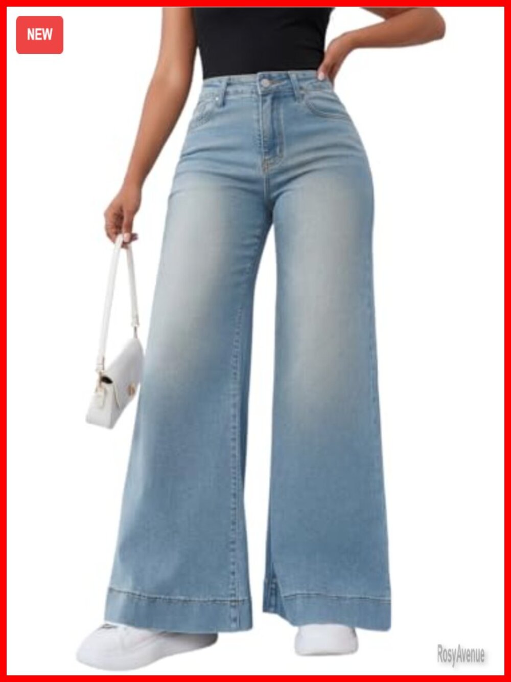 Women's Mid Waisted Wide Leg Bootcut Stretchy Denim Jeans with Pockets